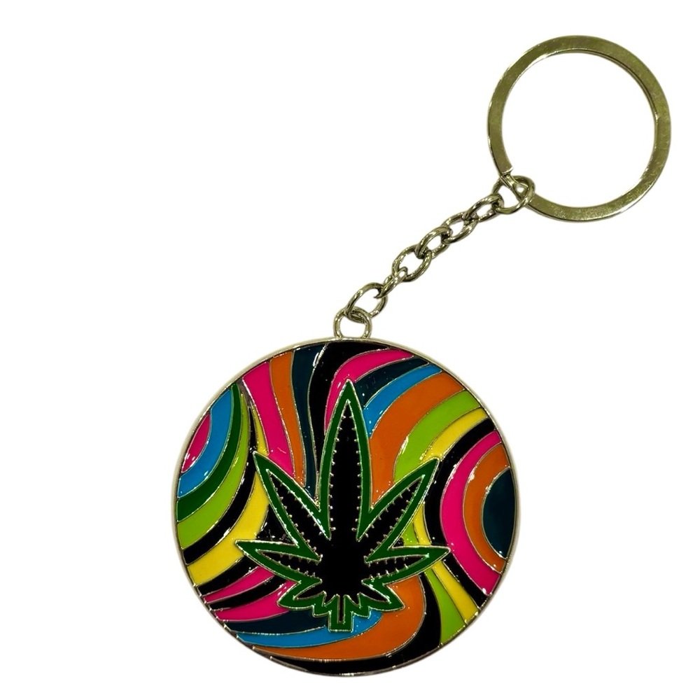 Colorful Swirl Keychain with Leaf Design